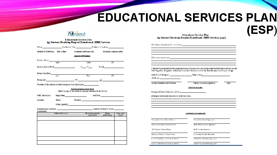 EDUCATIONAL SERVICES PLAN (ESP) 