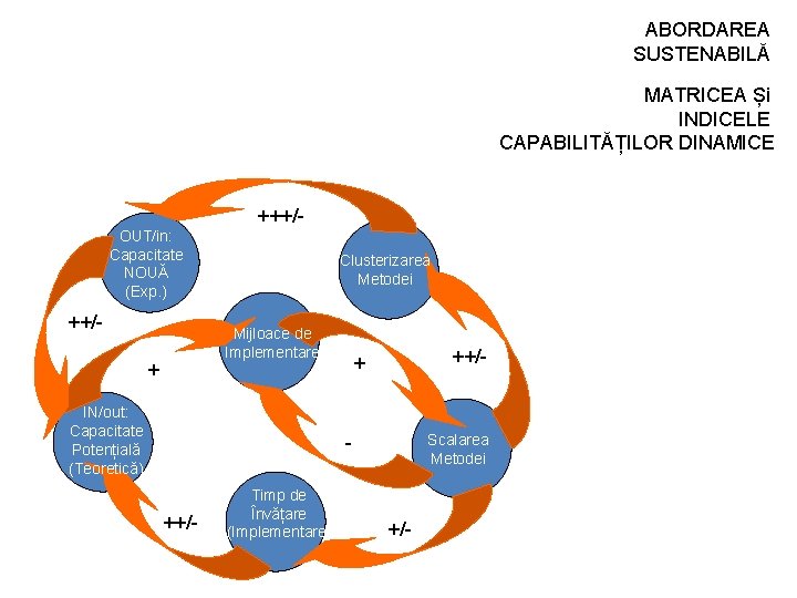 ABORDAREA SUSTENABILĂ MATRICEA Și INDICELE CAPABILITĂȚILOR DINAMICE +++/OUT/in: Capacitate NOUĂ (Exp. ) ++/- Mijloace