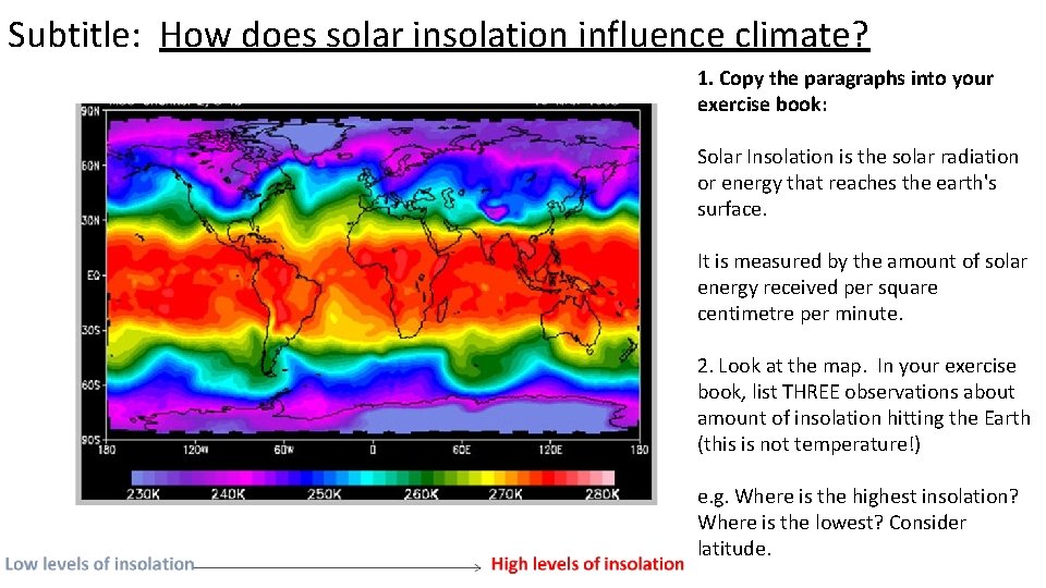 Subtitle: How does solar insolation influence climate? 1. Copy the paragraphs into your exercise