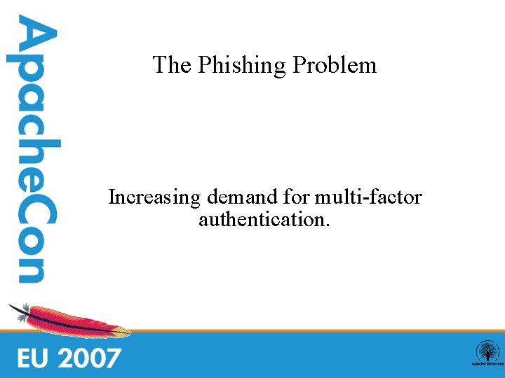 The Phishing Problem Increasing demand for multi-factor authentication. 