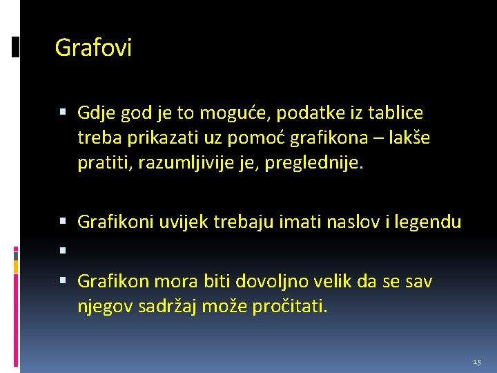 Grafovi Gdje god je to moguće, podatke iz tablice treba prikazati uz pomoć grafikona