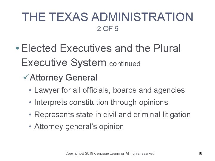 THE TEXAS ADMINISTRATION 2 OF 9 • Elected Executives and the Plural Executive System