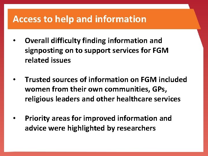 Access to help and information • Overall difficulty finding information and signposting on to