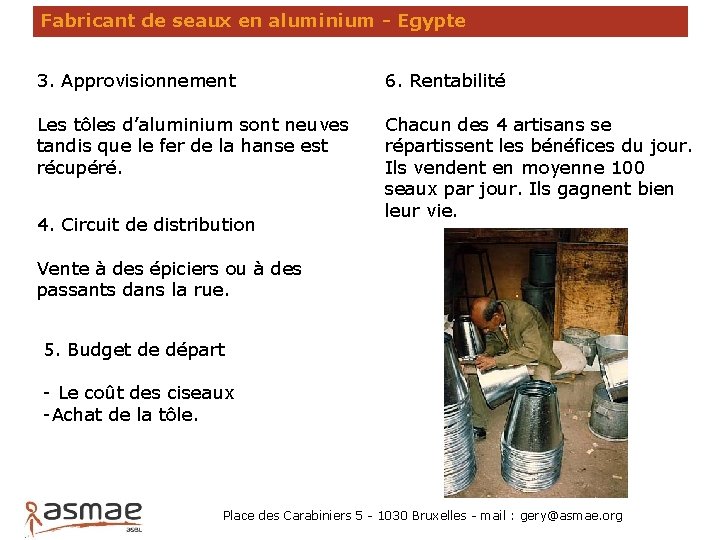 Fabricant de seaux en aluminium - Egypte 3. Approvisionnement 6. Rentabilité Les tôles d’aluminium