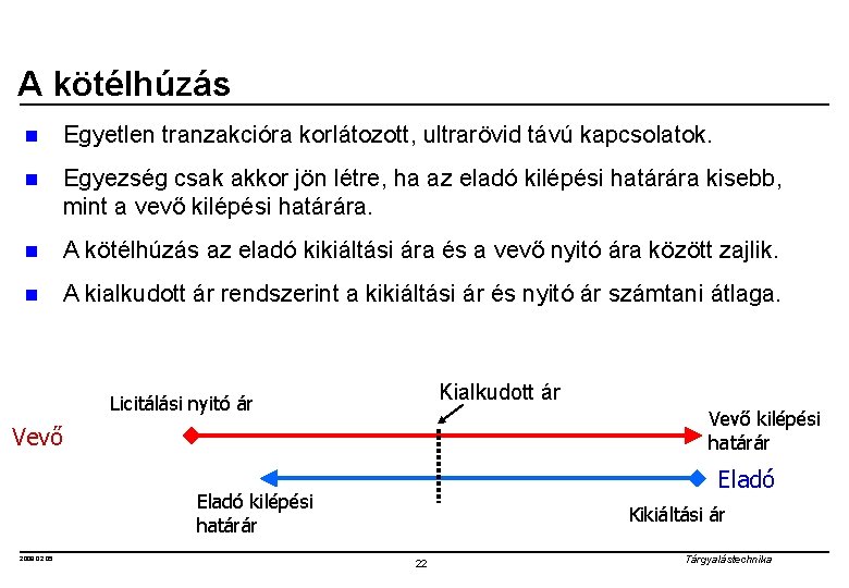 A kötélhúzás n Egyetlen tranzakcióra korlátozott, ultrarövid távú kapcsolatok. n Egyezség csak akkor jön