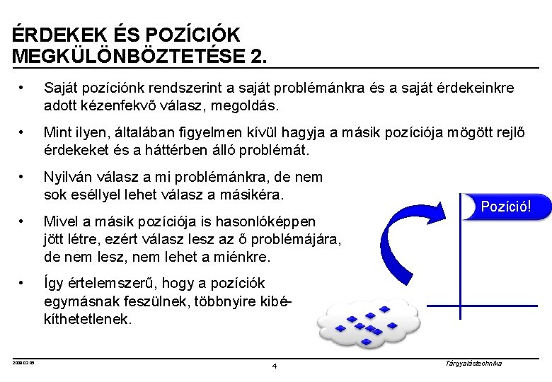 ÉRDEKEK ÉS POZÍCIÓK MEGKÜLÖNBÖZTETÉSE 2. • Saját pozíciónk rendszerint a saját problémánkra és a