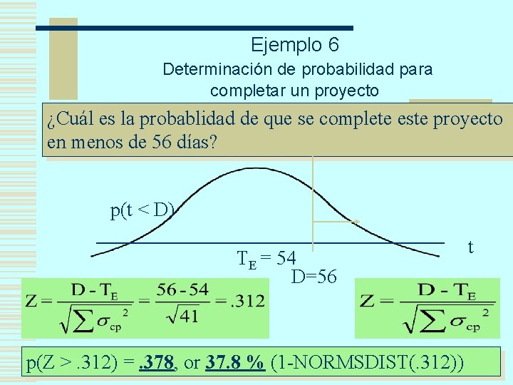 Ejemplo 6 Determinación de probabilidad para completar un proyecto ¿Cuál es la probablidad de