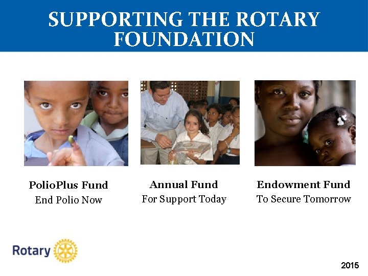 SUPPORTING THE ROTARY FOUNDATION Polio. Plus Fund End Polio Now Annual Fund For Support