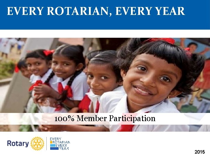 EVERY ROTARIAN, EVERY YEAR 100% Member Participation 2015 