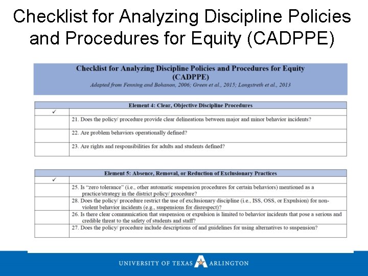 Checklist for Analyzing Discipline Policies and Procedures for Equity (CADPPE) 