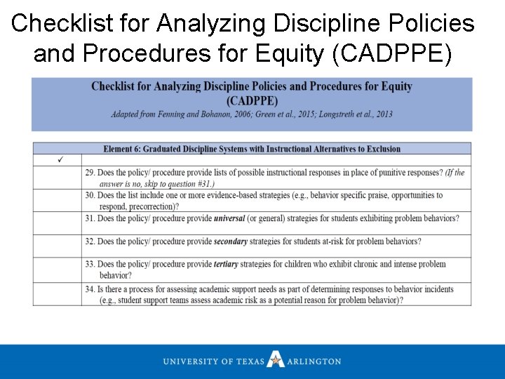 Checklist for Analyzing Discipline Policies and Procedures for Equity (CADPPE) 