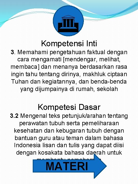 G Kompetensi Inti 3. Memahami pengetahuan faktual dengan cara mengamati [mendengar, melihat, membaca] dan