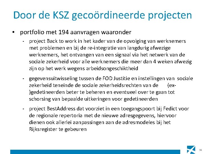 Door de KSZ gecoördineerde projecten • portfolio met 194 aanvragen waaronder - project Back