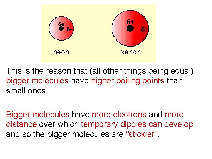 This is the reason that (all other things being equal) bigger molecules have higher This is the reason that (all other things being equal) bigger molecules have higher