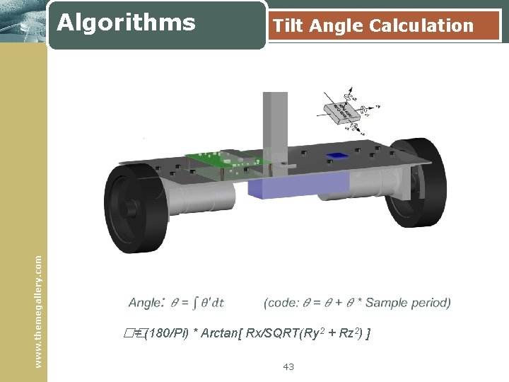 www. themegallery. com Algorithms Tilt Angle Calculation �� = (180/Pi) * Arctan[ Rx/SQRT(Ry 2