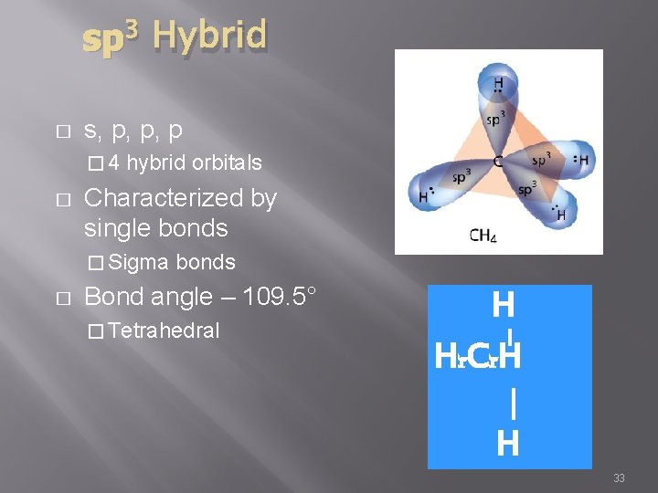 sp 3 Hybrid � s, p, p, p � 4 � hybrid orbitals Characterized