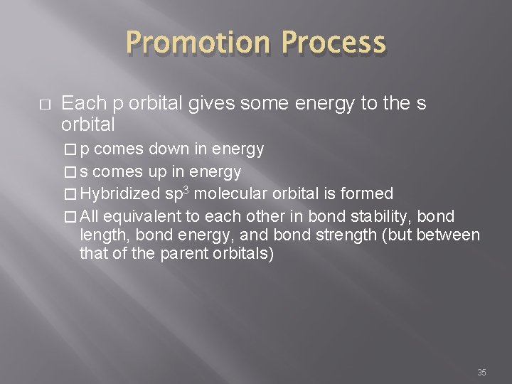 Promotion Process � Each p orbital gives some energy to the s orbital �p