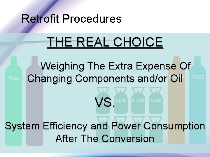Retrofit Procedures THE REAL CHOICE R-22 Weighing The Extra Expense Of R-502 R-404 A