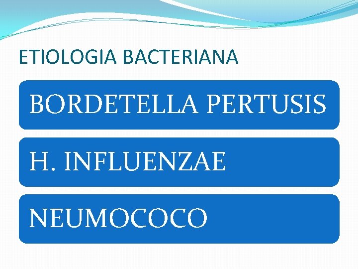 ETIOLOGIA BACTERIANA BORDETELLA PERTUSIS H. INFLUENZAE NEUMOCOCO 