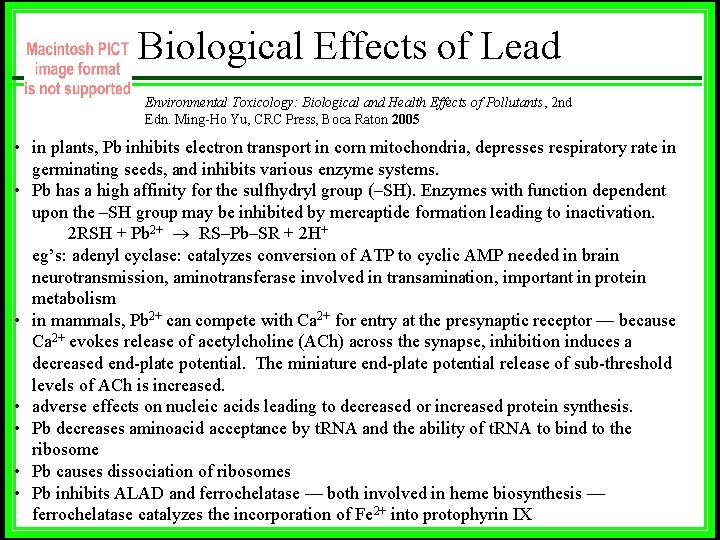 Biological Effects of Lead Environmental Toxicology: Biological and Health Effects of Pollutants, 2 nd