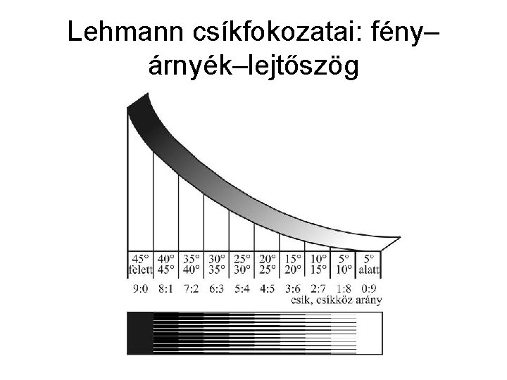 Lehmann csíkfokozatai: fény– árnyék–lejtőszög 