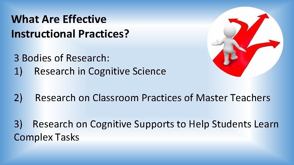 What Are Effective Instructional Practices? 3 Bodies of Research: 1) Research in Cognitive Science