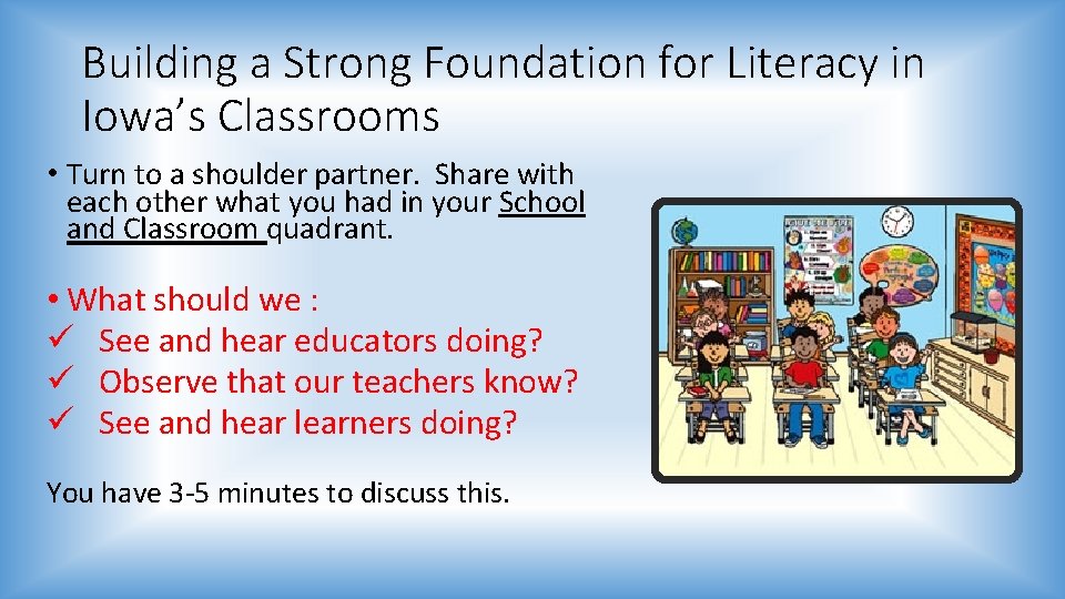 Building a Strong Foundation for Literacy in Iowa’s Classrooms • Turn to a shoulder