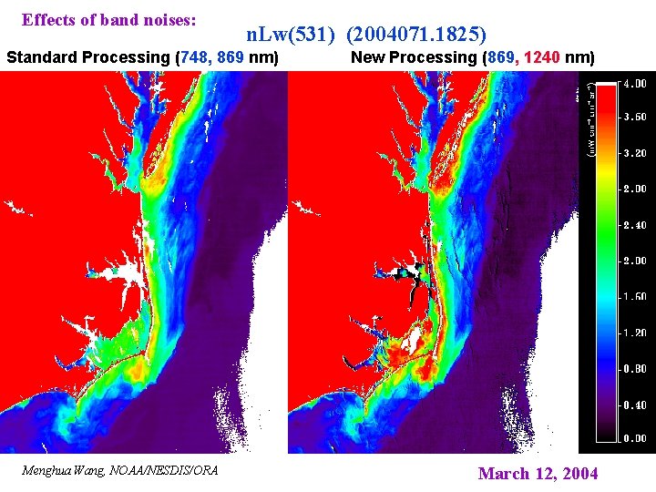 Effects of band noises: n. Lw(531) (2004071. 1825) Standard Processing (748, 869 nm) Menghua