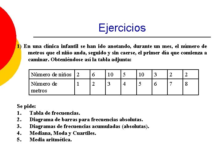 Ejercicios 1) En una clínica infantil se han ido anotando, durante un mes, el