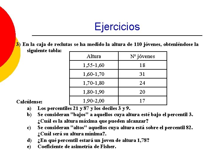 Ejercicios 3) En la caja de reclutas se ha medido la altura de 110