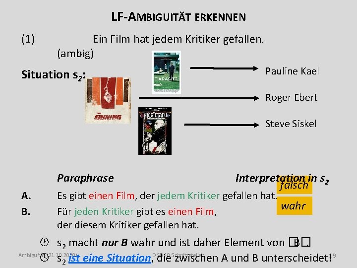LF-AMBIGUITÄT ERKENNEN (1) Ein Film hat jedem Kritiker gefallen. (ambig) Situation s 2: Pauline