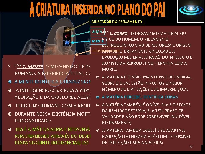 AJUSTADOR DO PENSAMENTO ALMA 0: 5. 7 1. CORPO. O ORGANISMO MATERIAL OU MENTEFÍSICO