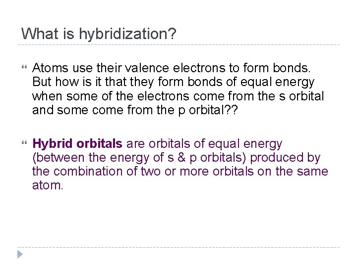 What is hybridization? Atoms use their valence electrons to form bonds. But how is