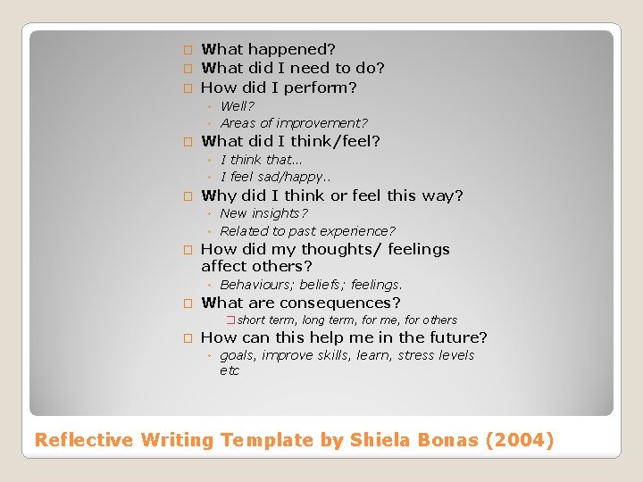 What happened? � What did I need to do? � How did I perform?