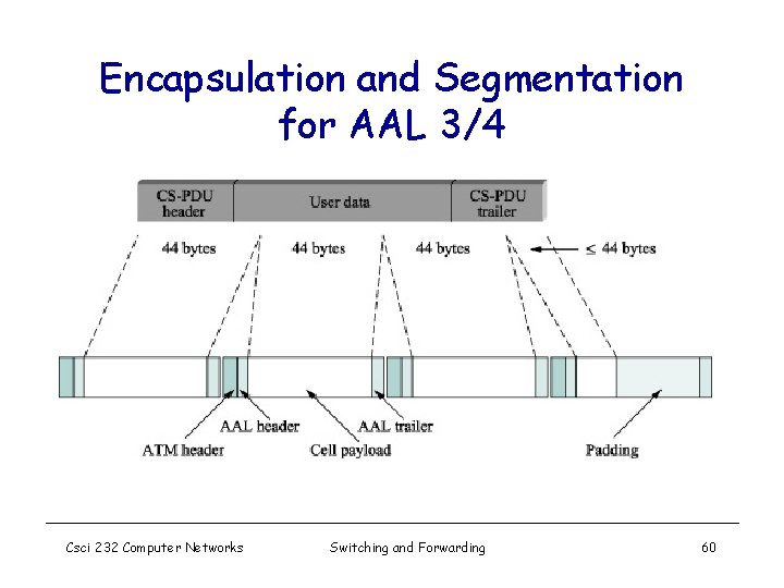 Encapsulation and Segmentation for AAL 3/4 Csci 232 Computer Networks Switching and Forwarding 60