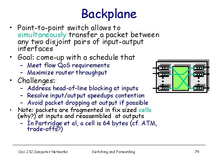 Backplane • Point-to-point switch allows to simultaneously transfer a packet between any two disjoint