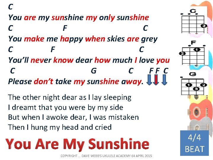 C You are my sunshine my only sunshine C F C You make me