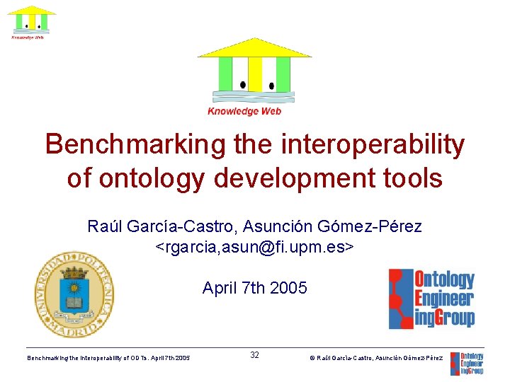 Benchmarking the interoperability of ontology development tools Raúl García-Castro, Asunción Gómez-Pérez <rgarcia, asun@fi. upm.
