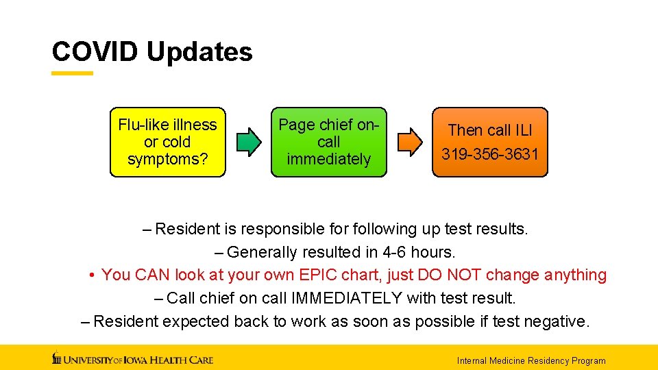 COVID Updates Flu-like illness or cold symptoms? Page chief oncall immediately Then call ILI