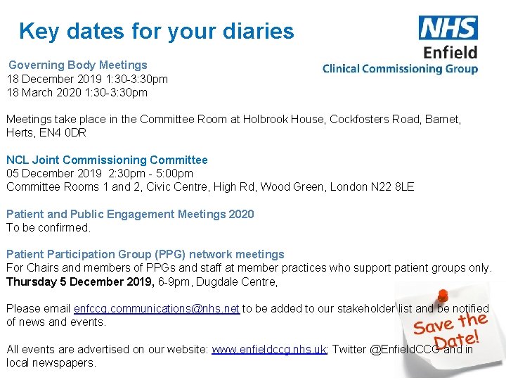 Key dates for your diaries Governing Body Meetings 18 December 2019 1: 30 -3: