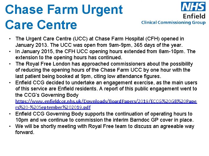 Chase Farm Urgent Care Centre • The Urgent Care Centre (UCC) at Chase Farm