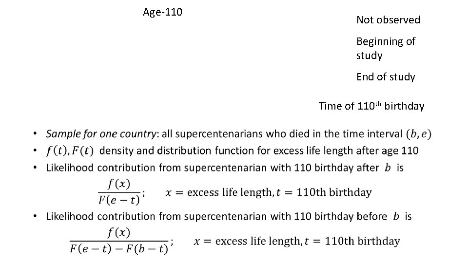 Age-110 Not observed Beginning of study End of study Time of 110 th birthday