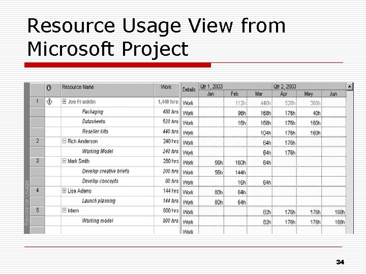 Resource Usage View from Microsoft Project 34 