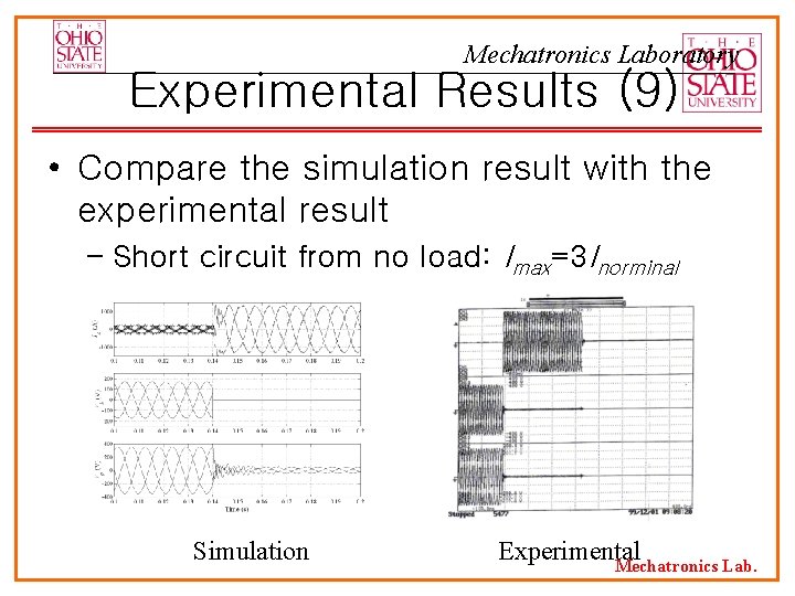 Mechatronics Laboratory Experimental Results (9) • Compare the simulation result with the experimental result