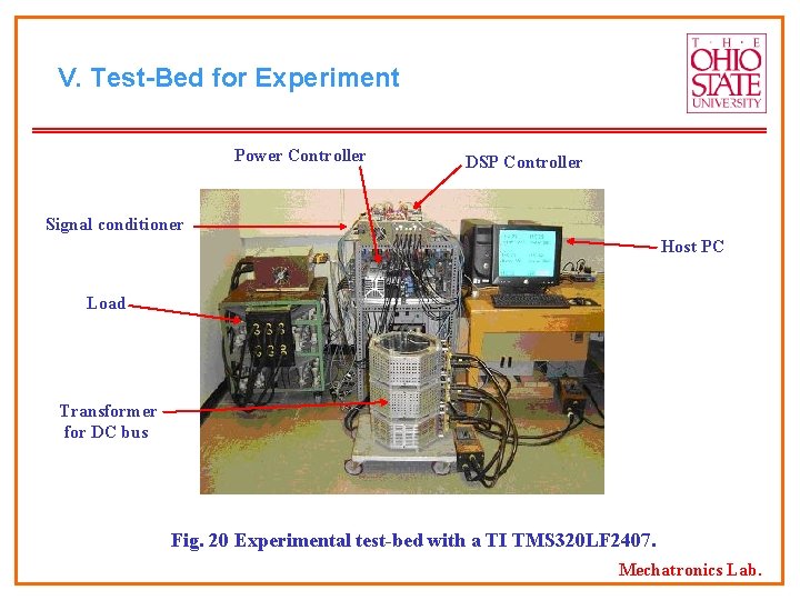 V. Test-Bed for Experiment Power Controller DSP Controller Signal conditioner Host PC Load Transformer