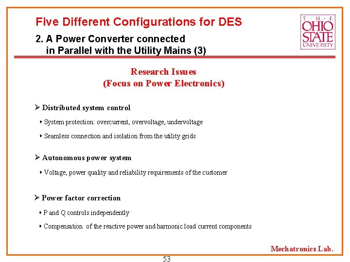 Five Different Configurations for DES 2. A Power Converter connected in Parallel with the