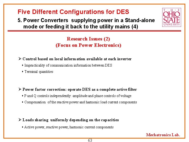 Five Different Configurations for DES 5. Power Converters supplying power in a Stand-alone mode