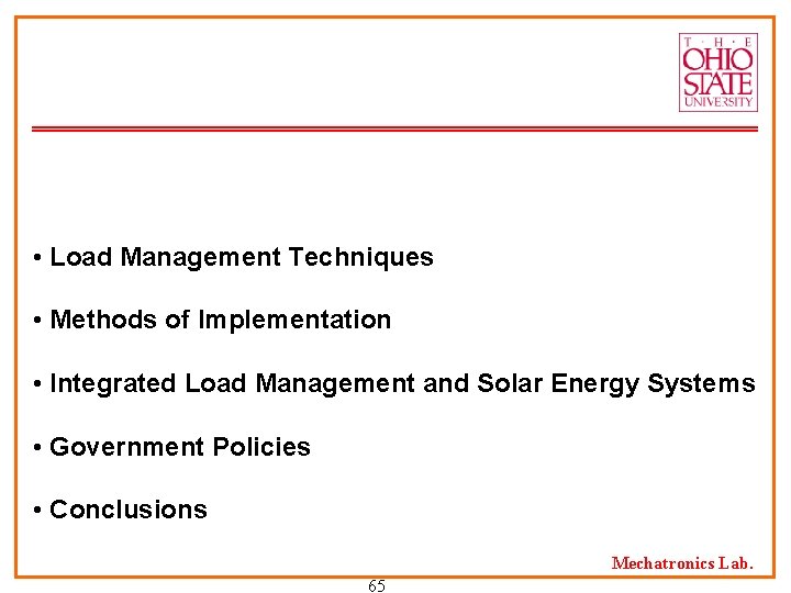  • Load Management Techniques • Methods of Implementation • Integrated Load Management and