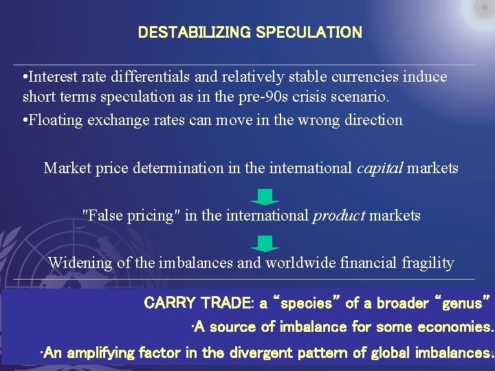 DESTABILIZING SPECULATION • Interest rate differentials and relatively stable currencies induce short terms speculation