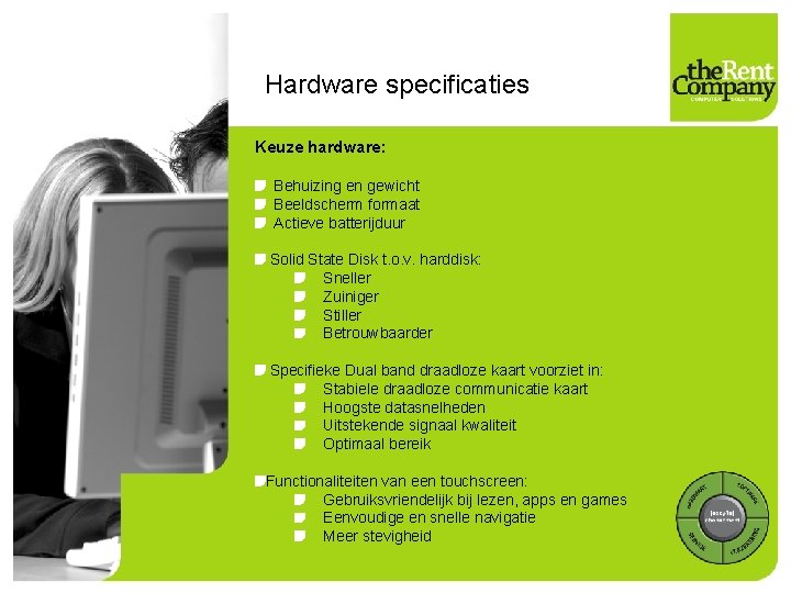 Hardware specificaties Keuze hardware: Behuizing en gewicht Beeldscherm formaat Actieve batterijduur Solid State Disk